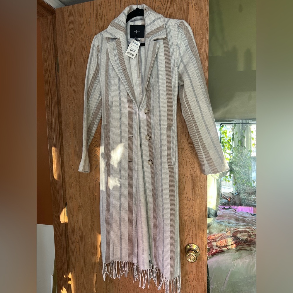 7 For All Mankind Beige and Gray Patterned Coat